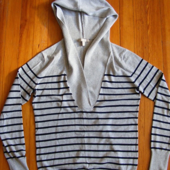 Banana Republic Sweater Hoodie Striped Gray Navy Blue Small S EUC - Picture 12 of 12